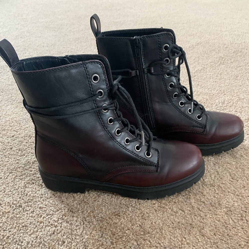 Burgundy/Black combat boots